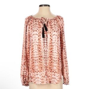 Dana Buchman Women's Polyester Blouse XS Long Sleeve Roll Tab Sleeve Snakeskin